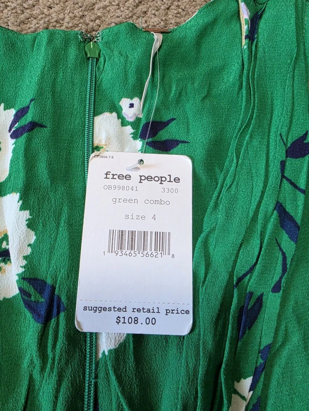 NWT Free People Damaged Neon Garden Green Mini Dress